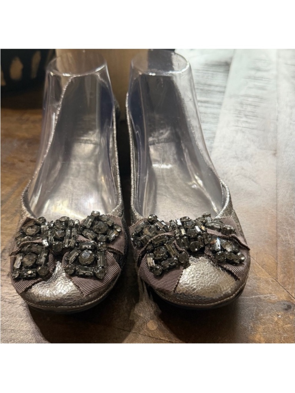 Tory Burch Metallic Silver Jeweled Ballet Flats